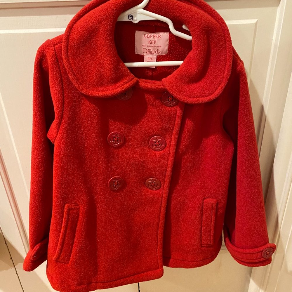 Adorable red pea coat. Super soft. Size 4/5. Perfect for Christmas and Valentine